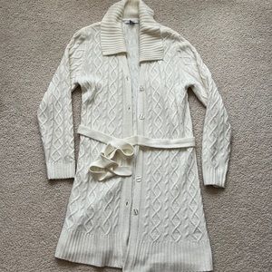 Dressbarn White Cable-Knit Long Sweater